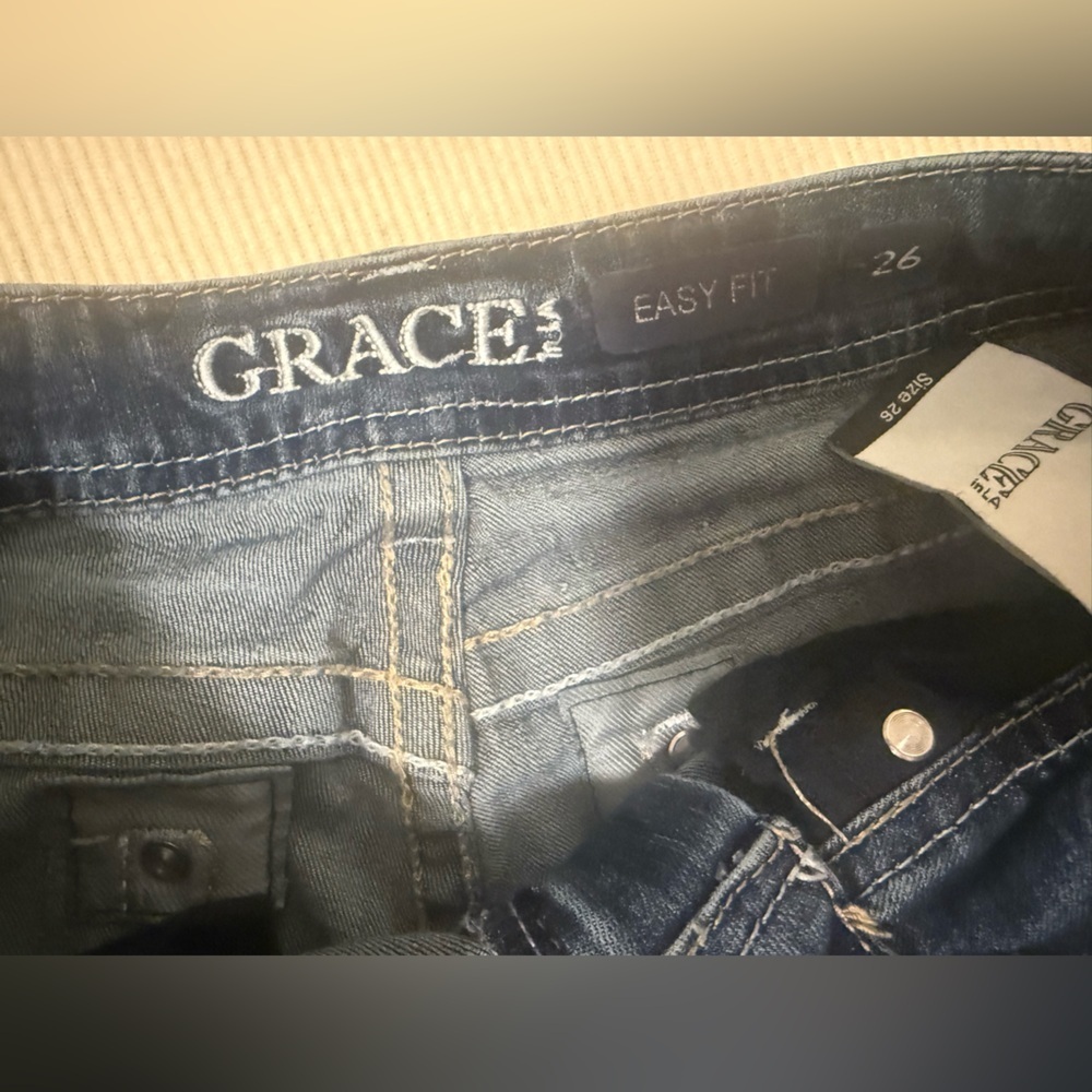 Grace in LA Bootcut Embellished Jeans Sz 26 Bling Western Cowgirl - Picture 7 of 9